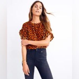 MADEWELL *NWOT* VELVET MEMENTO RUFFLE SLEEVE TOP IN LEOPARD DOT